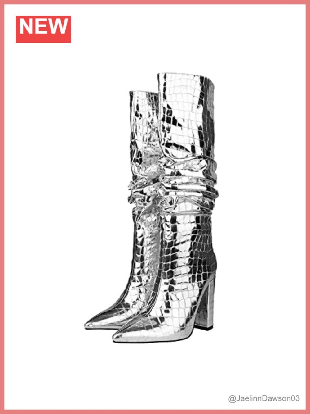 Women Patent Slouchy Block Heel Knee High Boots Shiny Sequins Chunky Heel